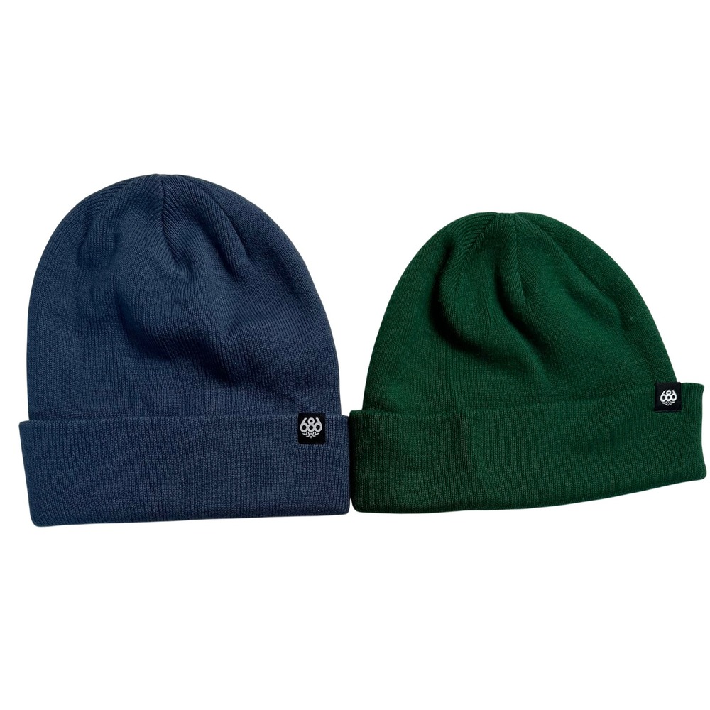 686 Standard Roll Up Beanie Set of 2 Mens Green Blue Knit Winter Snowboard Hats